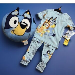 Bluey Pajamas 4T Snug Fit & Bluey Buddy Pillow. Will Love Nighttime With Bluey!!